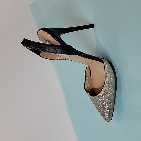 BCBGMAXAZRIA Koda Black Silver Sparkly Vero Cuoio Heels Size 8 - Picture 5 of 16